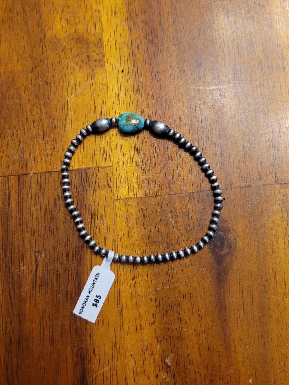Sterling Silver Navajo Pearl Style Sonoran Mountain Turquoise Stretch Bracel